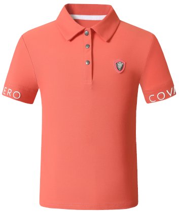 Koszulka jeździecka Polo dziecięca Covalliero S/S 2025, koralowa