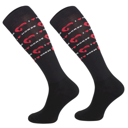 Podkolanówki jeździeckie funkcyjne na lato, czarne/love horses