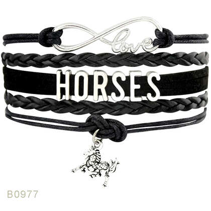 Bransoletka Love Horses regulowana, czarna