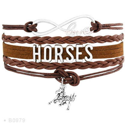 Bransoletka Love Horses regulowana, brązowa