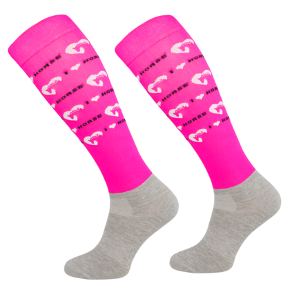 Podkolanówki jeździeckie funkcyjne na lato, neon pink/love horses Podkolanówki jeździeckie funkcyjne na lato, neon pink/love horses