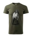 T-shirt z koniem, męski, army