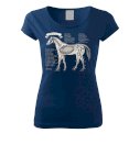 Koszulka damska do stajni, ze szkieletem konia, ciemny niebieski