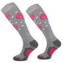 Ciepłe podkolanówki jeździeckie z wełną merynosów, szare/różowe serca