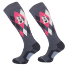 Ciepłe podkolanówki jeździeckie z wełną merynosów, jeans/karo różowe koniki